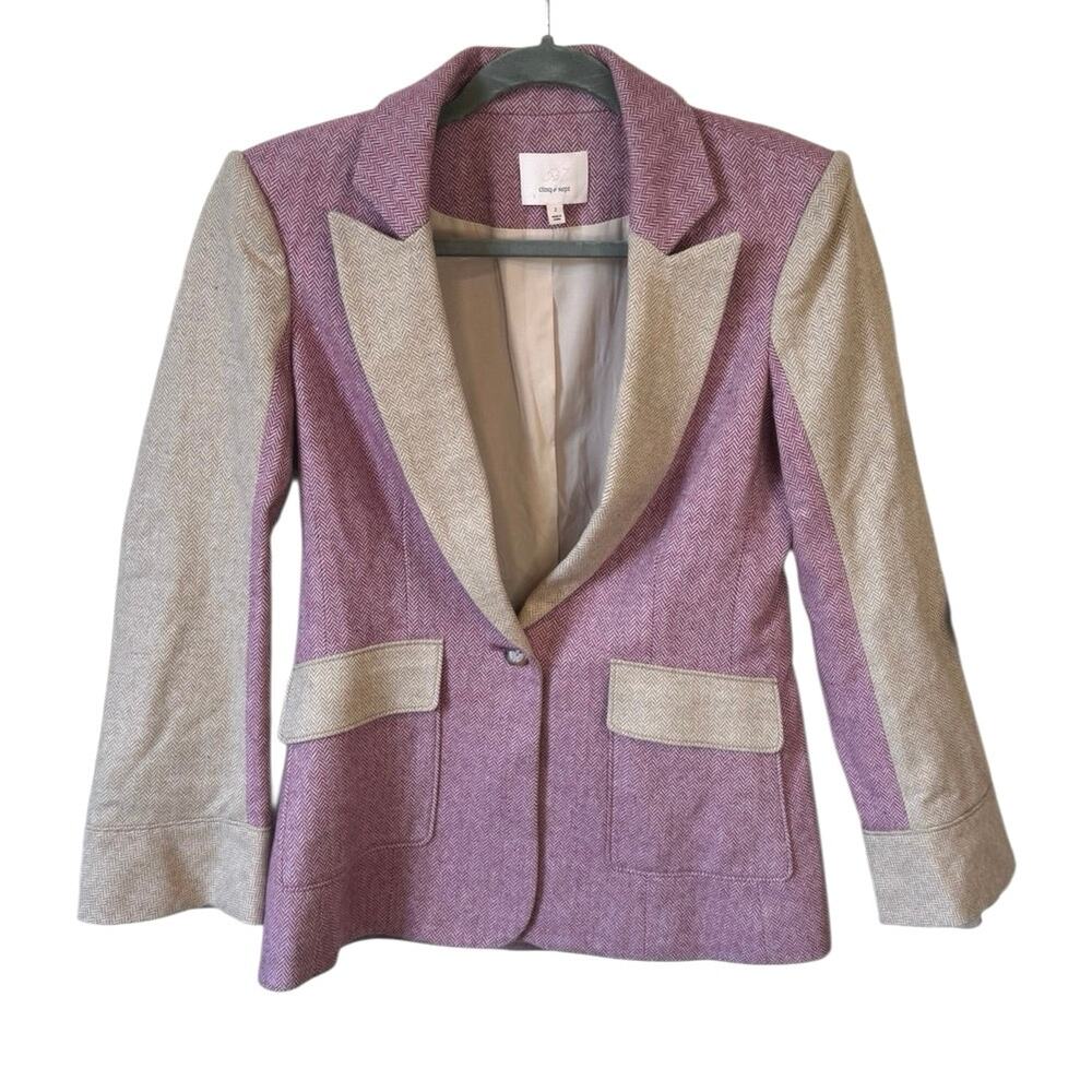 CINQ A SEPT Lana Blazer in Canyon Rose & Light Acorn Wool Blend Herringbone Sz 2 - Picture 2 of 14